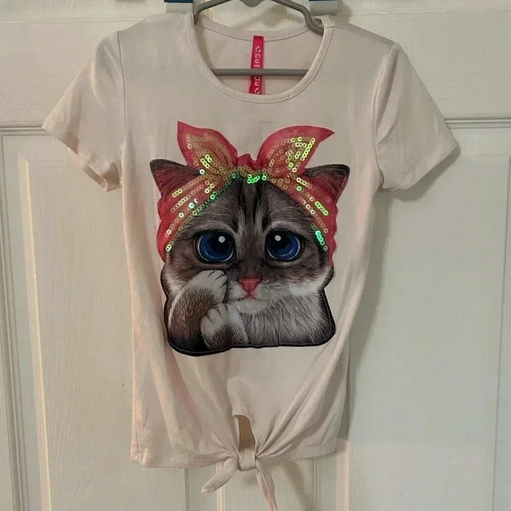 Cat with bandana girls short sleeve